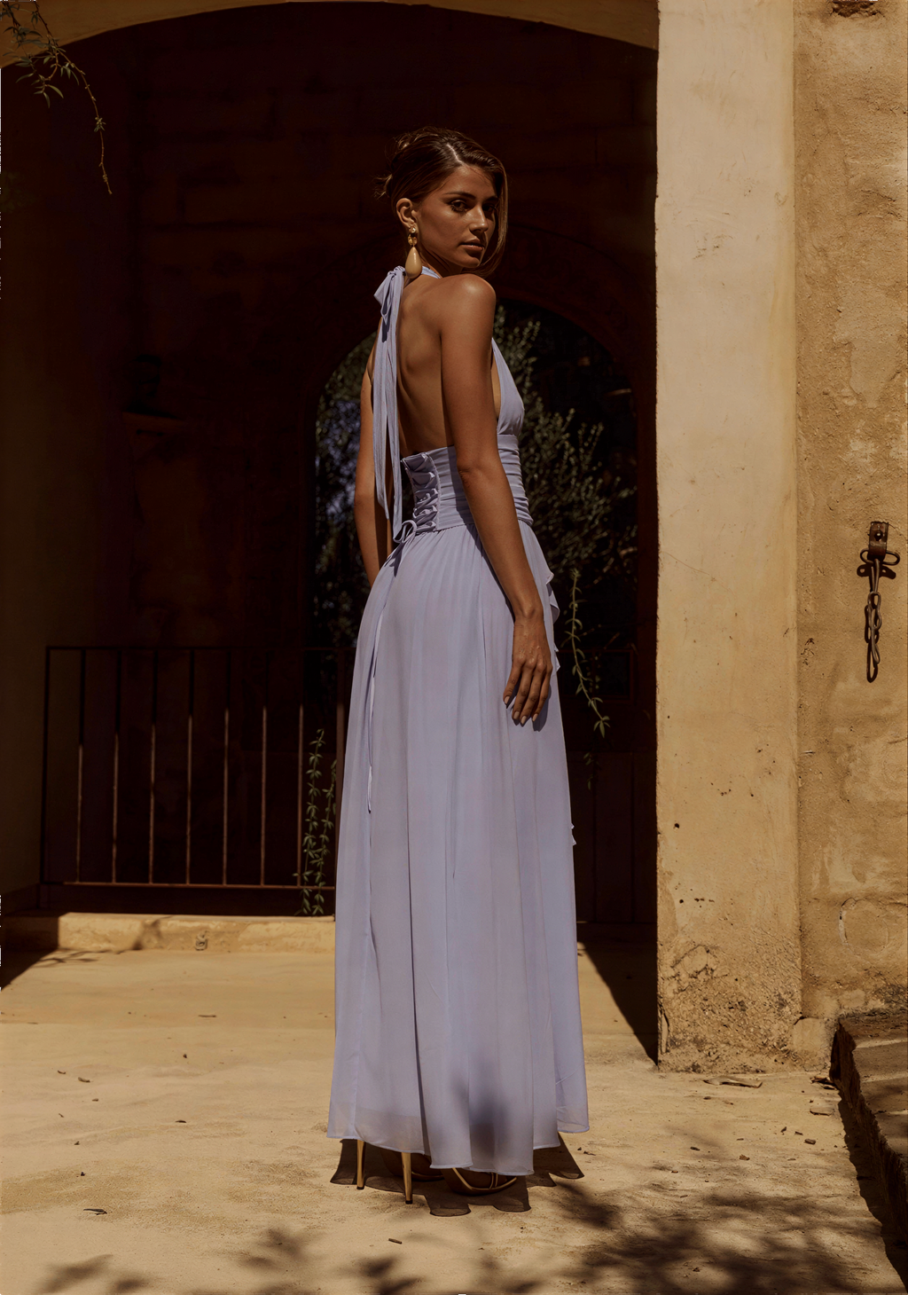 Isolina Halter Corset Maxi Dress - Sky Blue