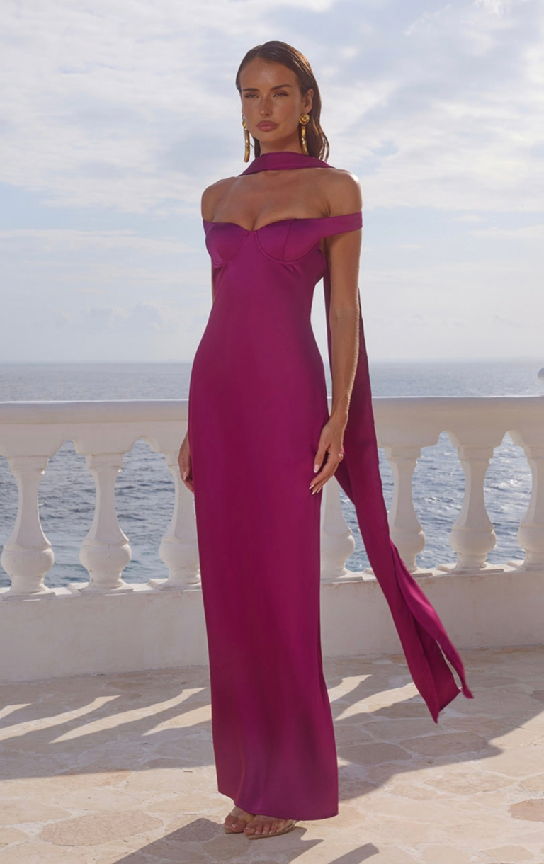 Raphaella Off Shoulder Maxi Dress - Plum
