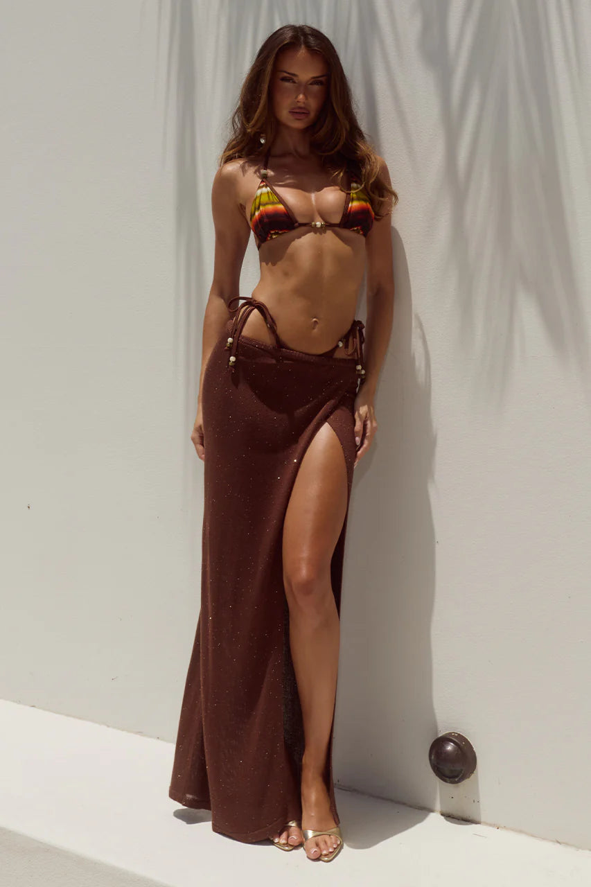 Kiva High Side Slit Maxi Skirt - Chocolate
