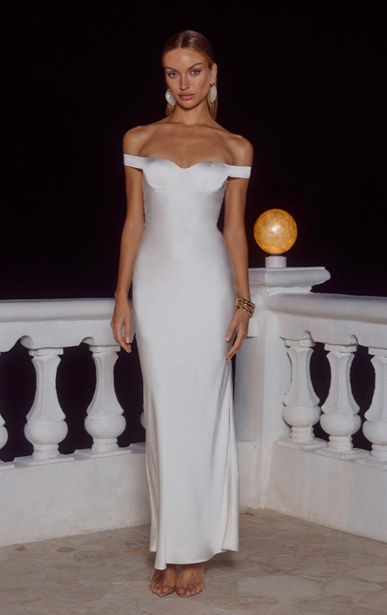 Raphaella Off Shoulder Maxi Dress - Pearl