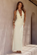 Arina Halter V-Neck Maxi Dress - Lemon