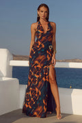 Mabella Halter Maxi Dress - Valina Orange