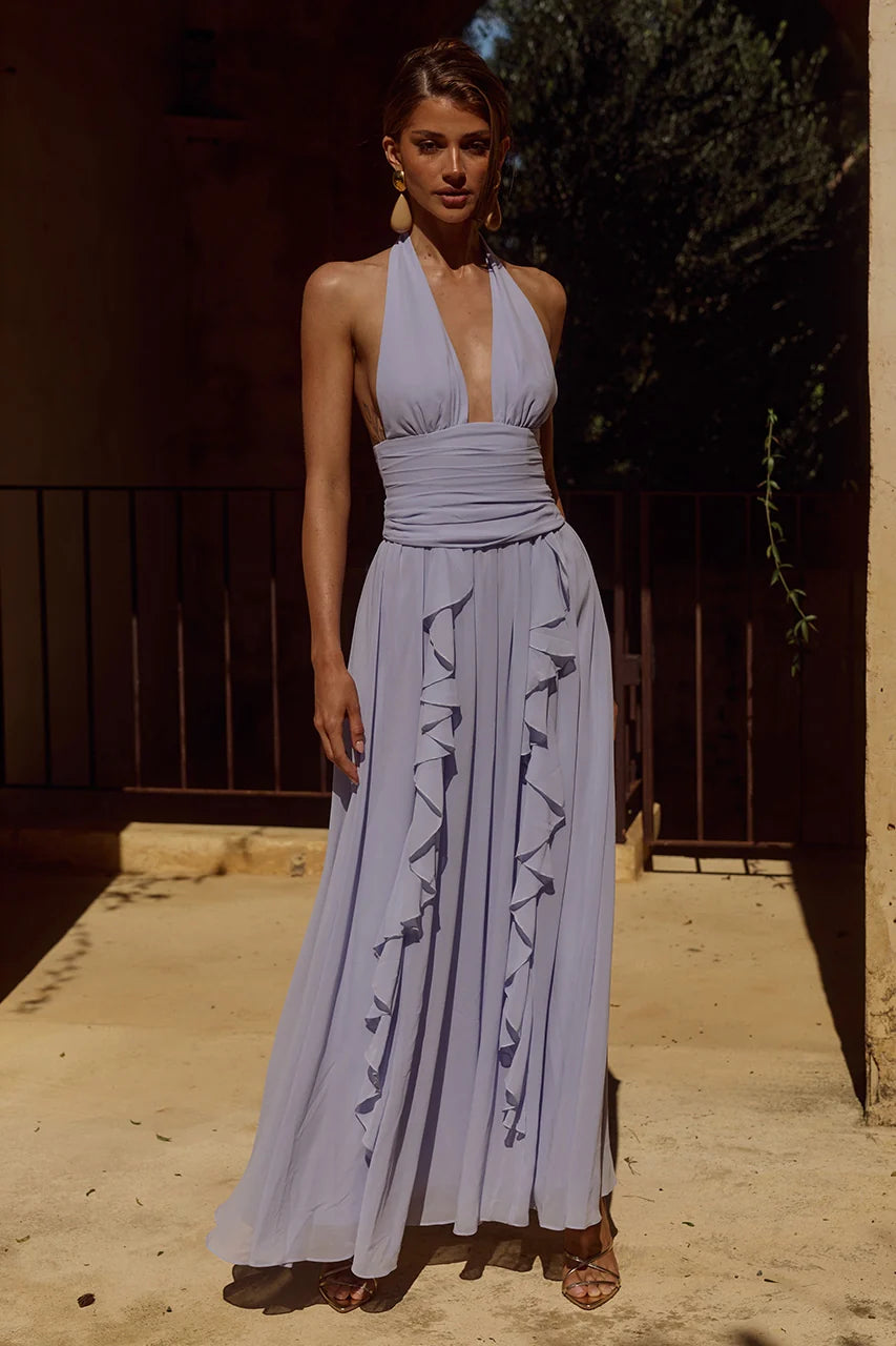 Isolina Halter Corset Maxi Dress - Sky Blue
