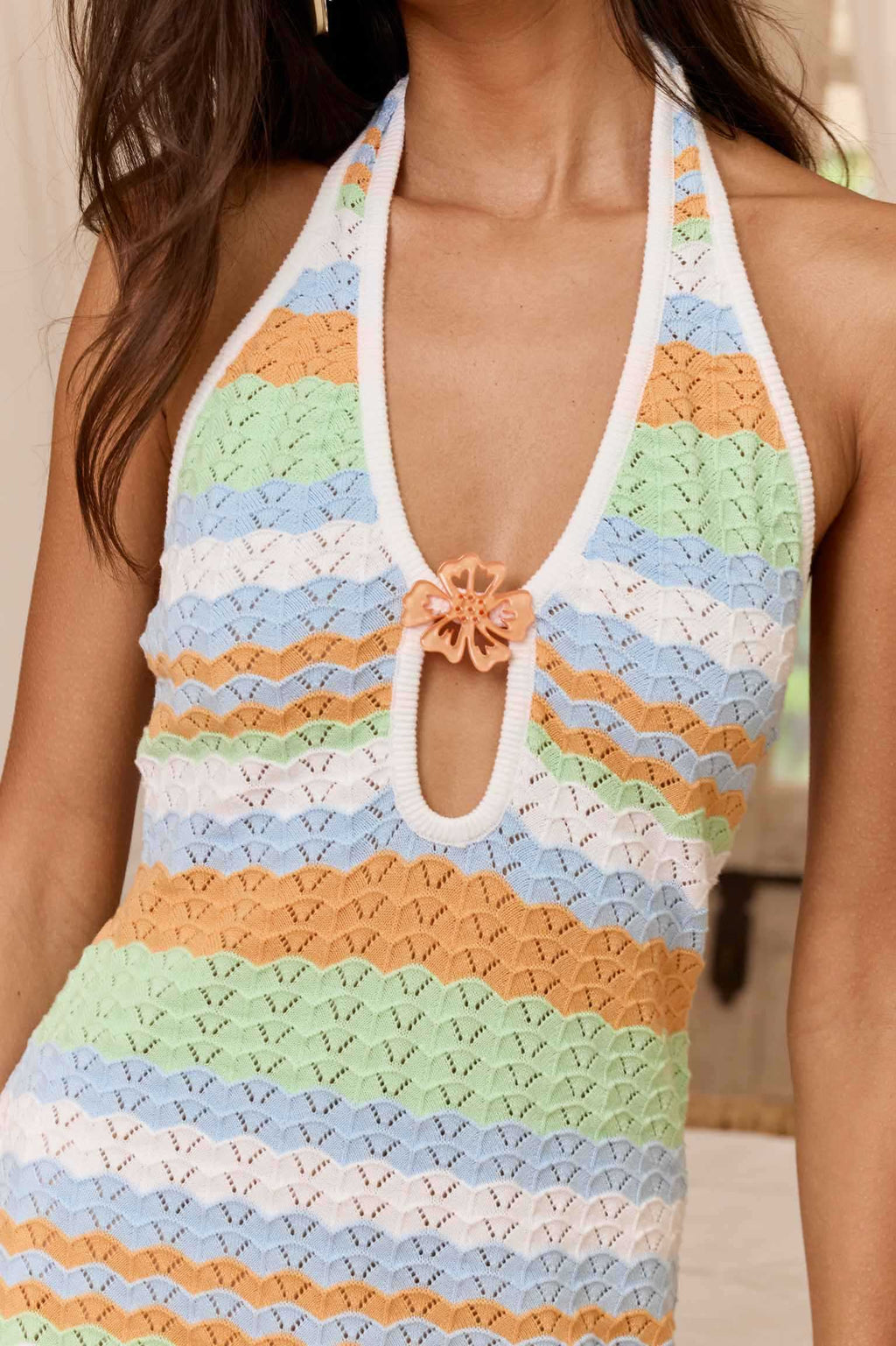 Astera Halter Neck Knit Mini Dress - Lime Multi