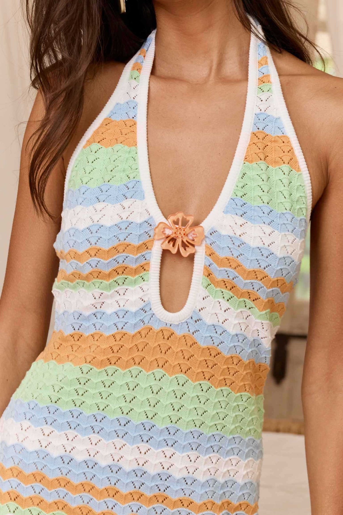 Astera Halter Neck Knit Mini Dress - Lime Multi