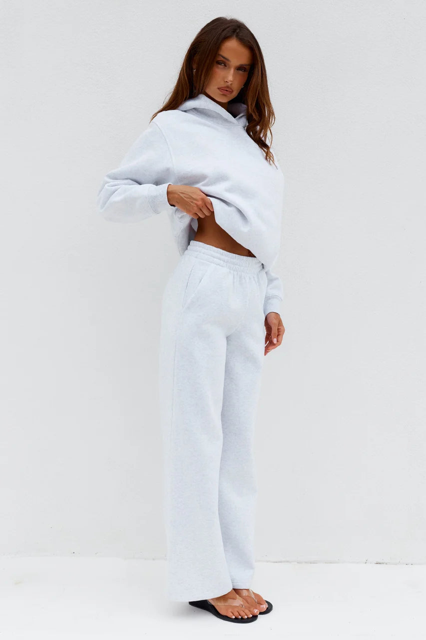 Wide Leg Track Pants - Grey Marble