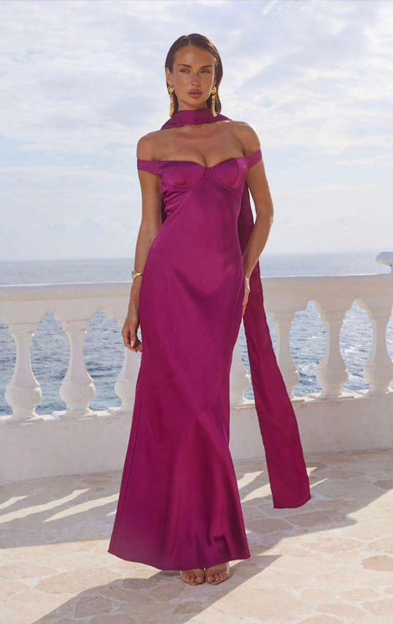 Raphaella Off Shoulder Maxi Dress - Plum