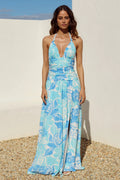 Carla Plunge Neck Maxi Dress - Lelo Blue