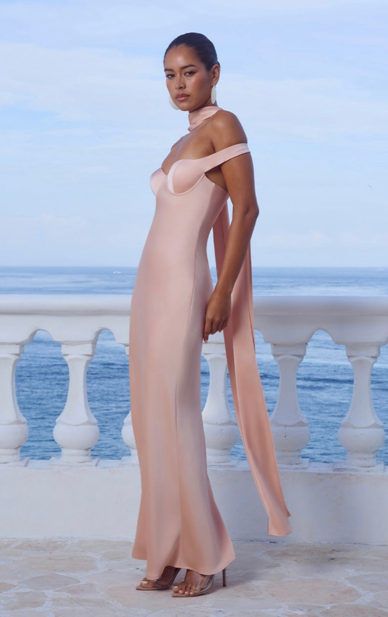 Raphaella Off Shoulder Maxi Dress - Peach