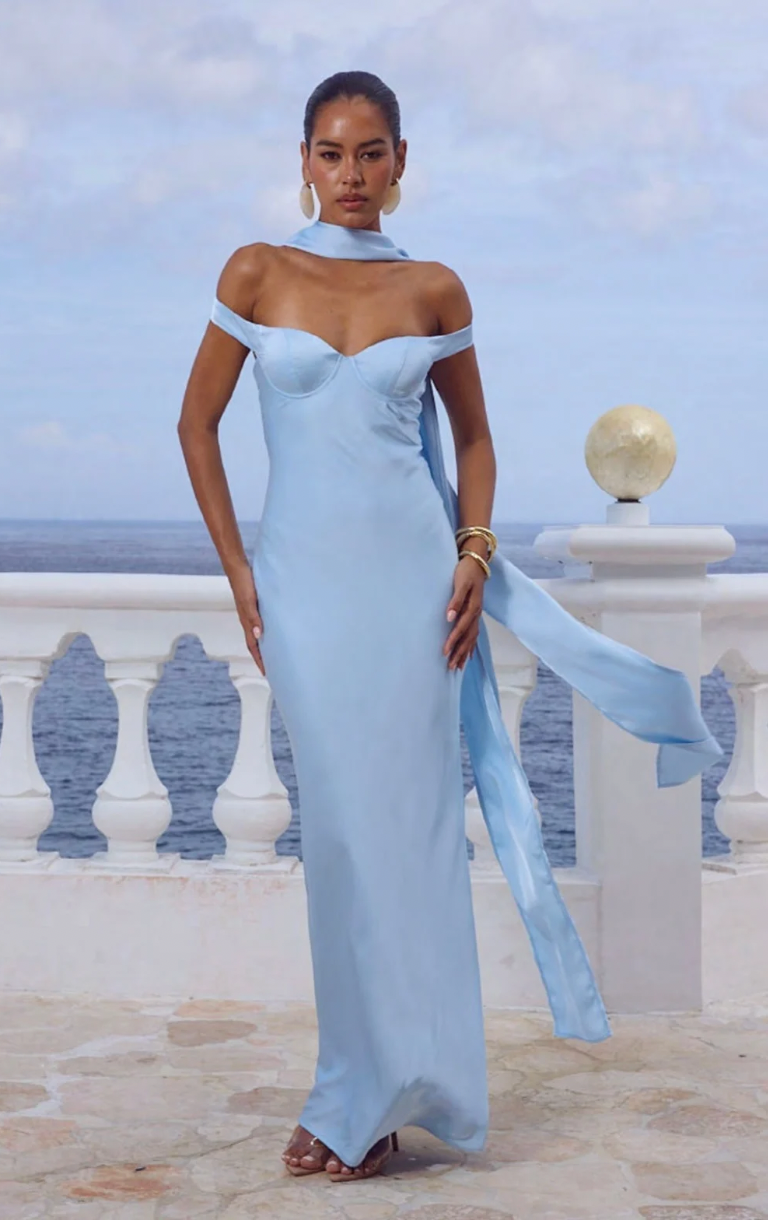 Raphaella Off Shoulder Maxi Dress - Sky Blue