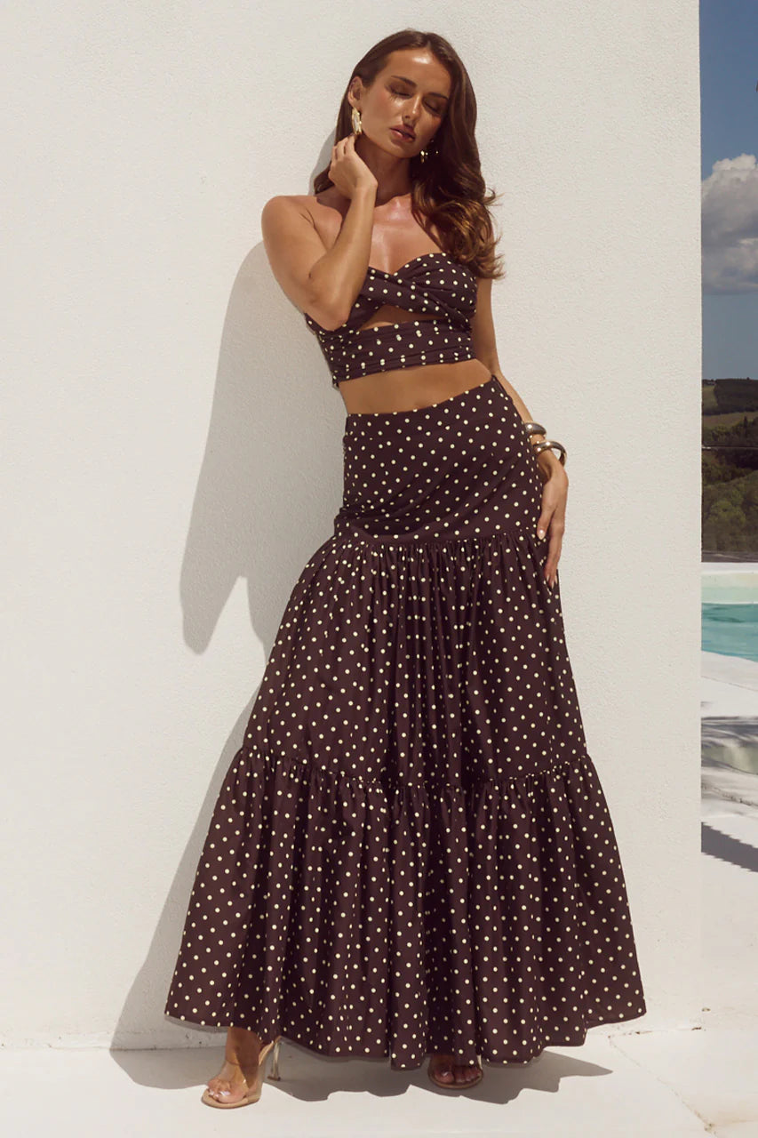 Ayla Maxi Skirt - Black/White Polka