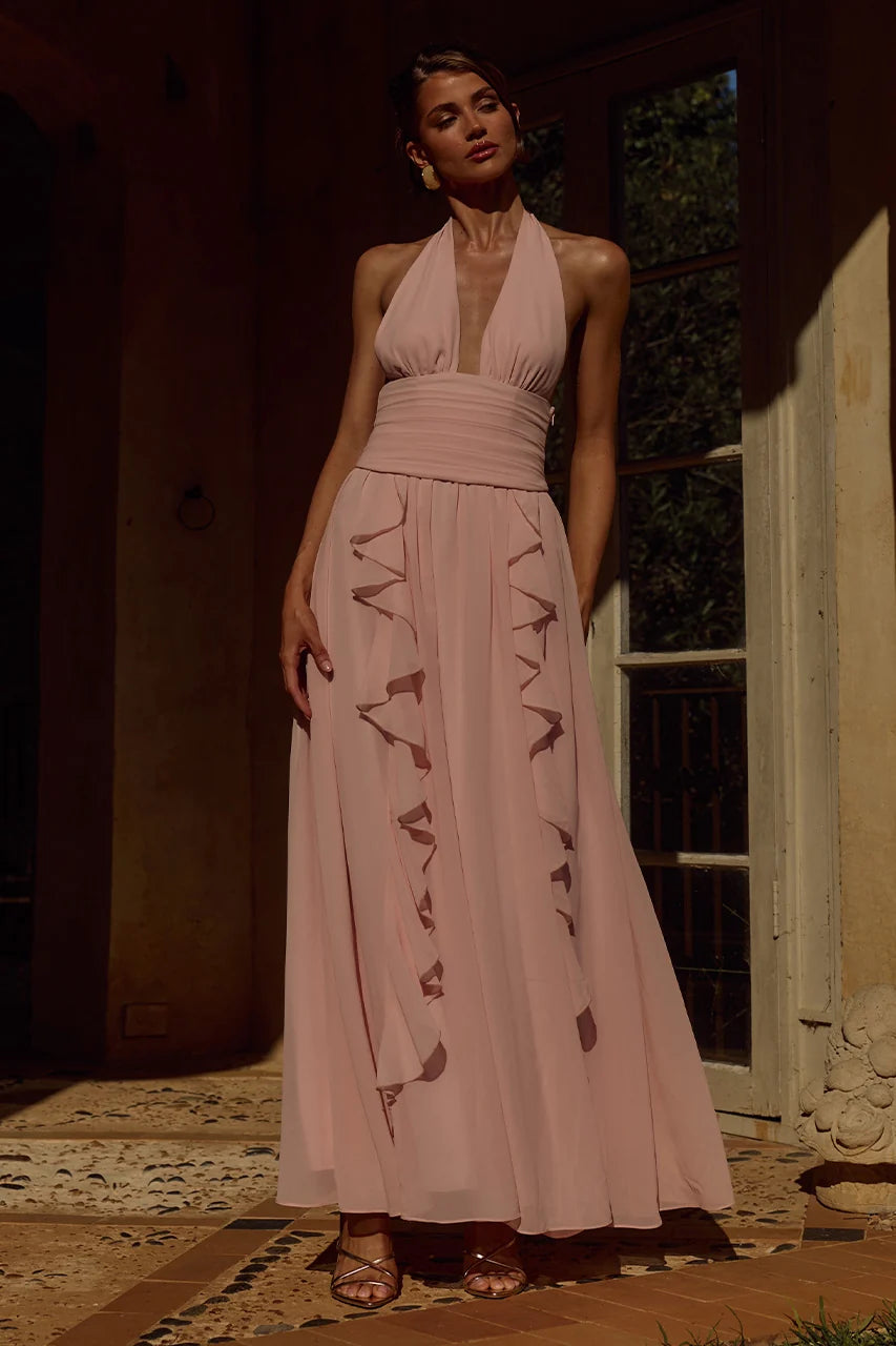 Isolina Halter Corset Maxi Dress - Pink