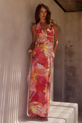 Xylia Halter Low Plunge Maxi Dress - Kiara Peach
