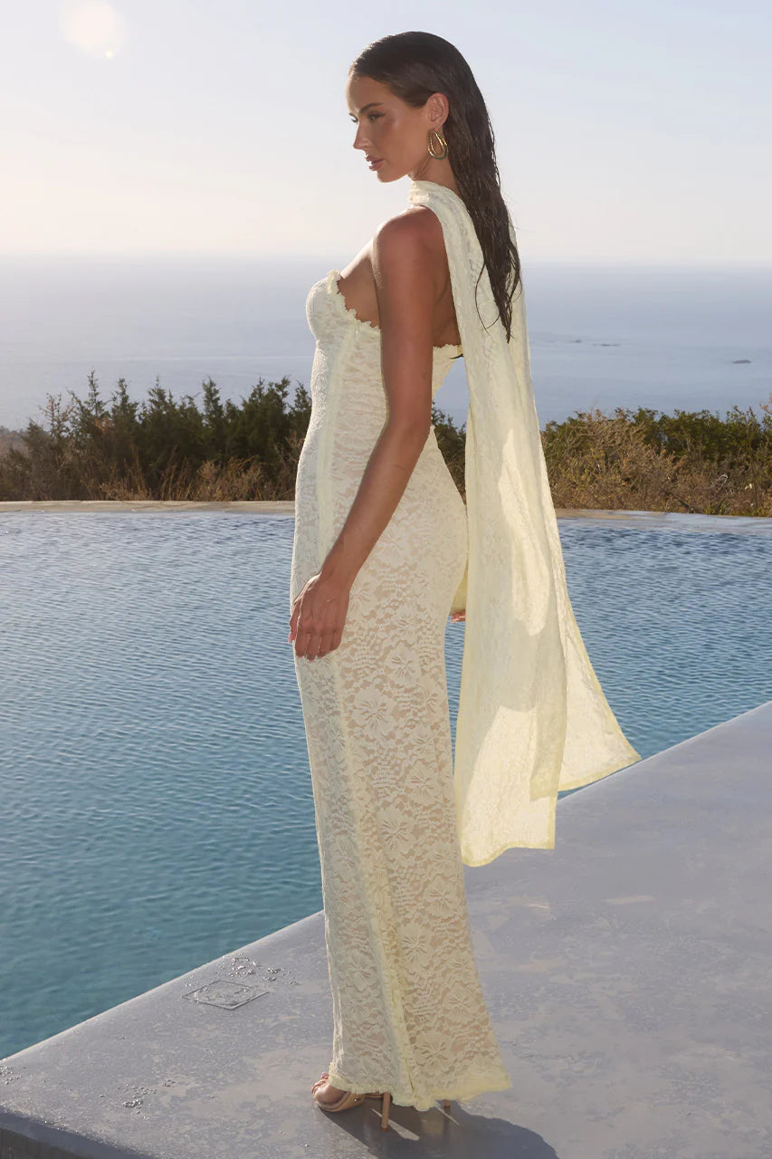 Amana Strapless Scarf Maxi Dress - Lemon