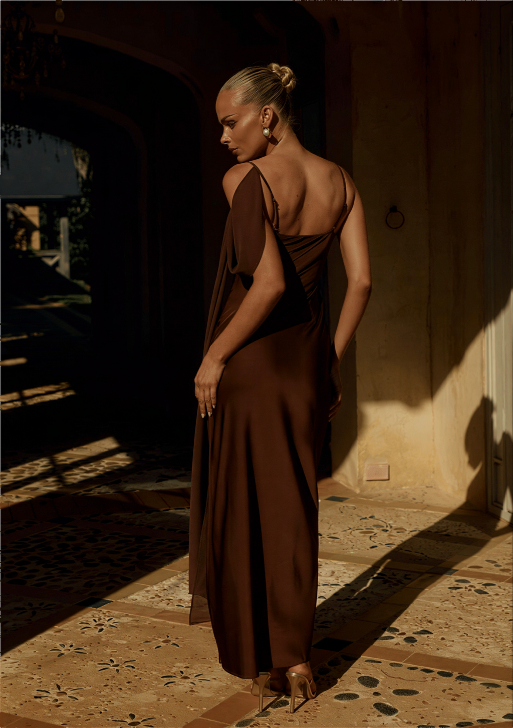 Elara Cowl Maxi Dress - Chocolate