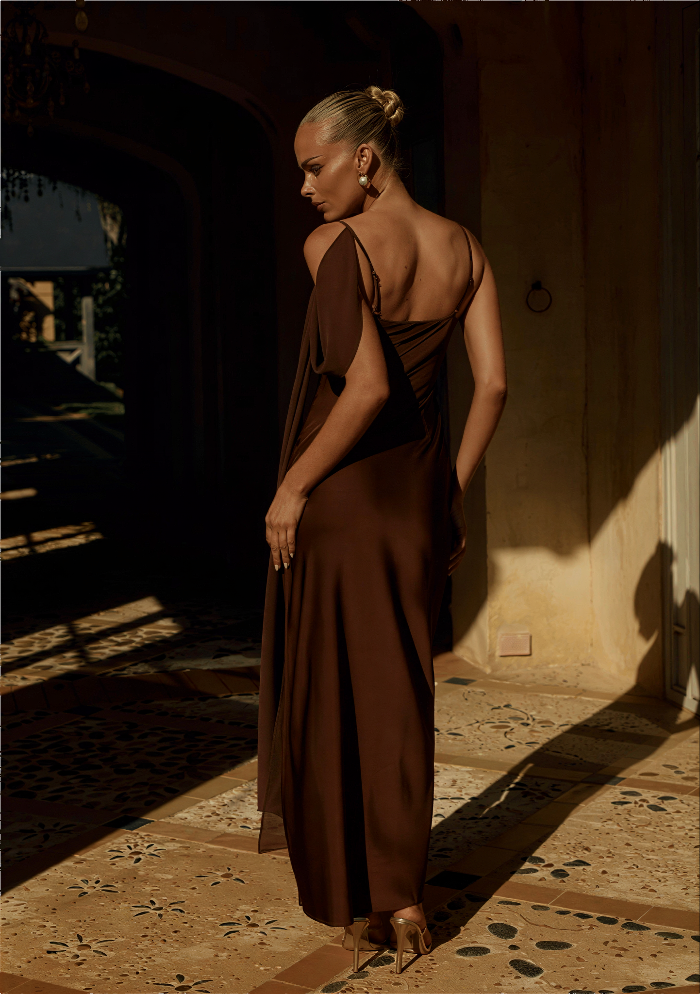Elara Cowl Maxi Dress - Chocolate