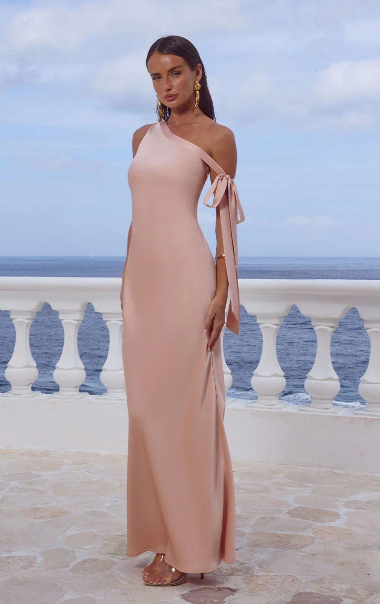Viola One Shoulder Maxi Dress - Peach