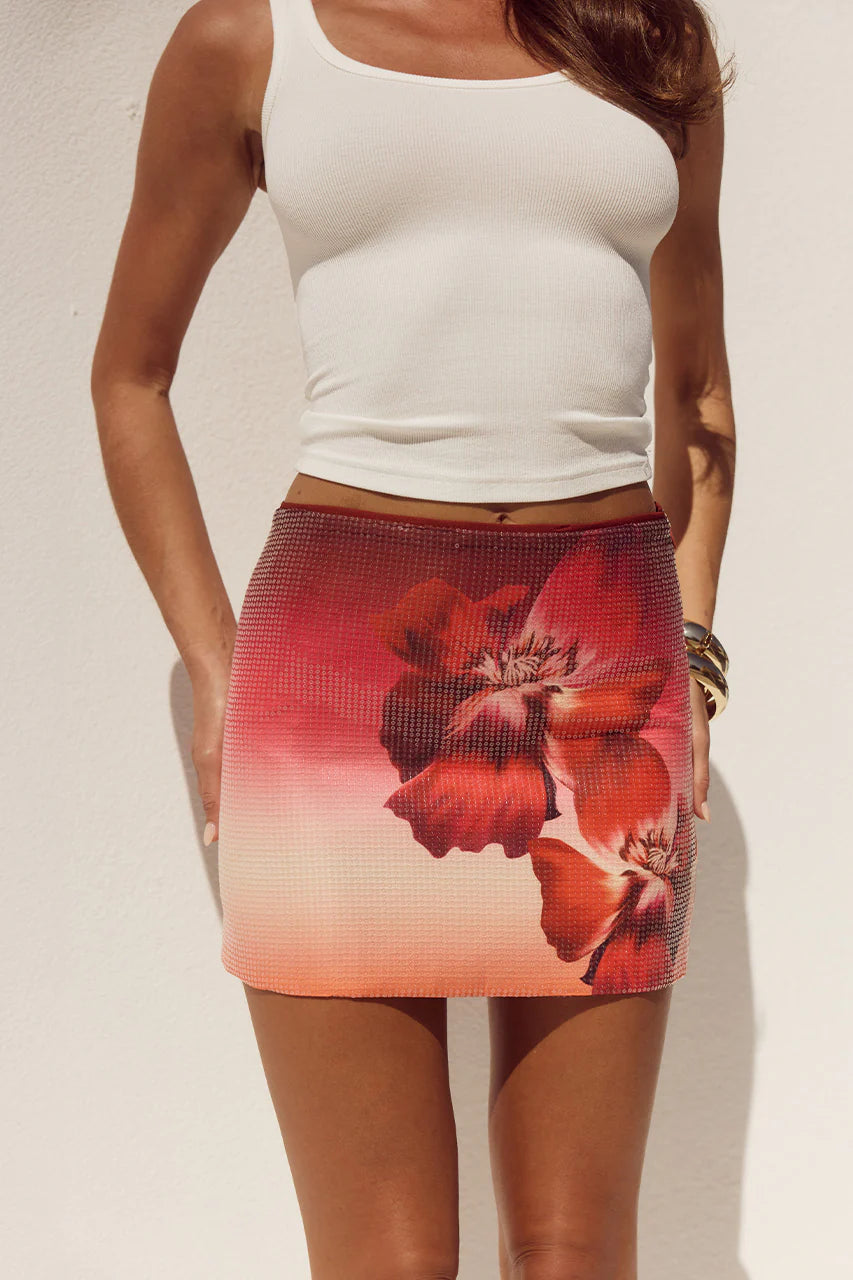 Ophira Sequin Mini Skirt - Ruby Flower