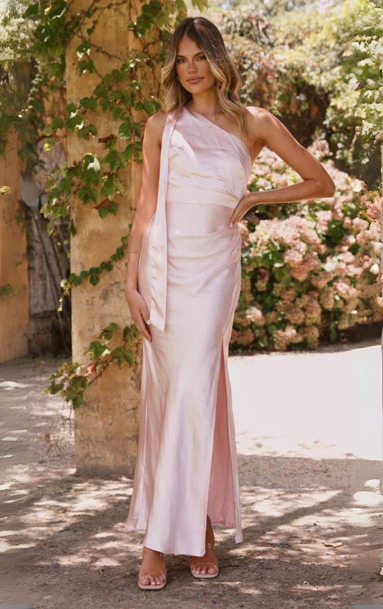 Halle One Shoulder Maxi Dress - Pink