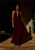 Isolina Halter Corset Maxi Dress - Wine