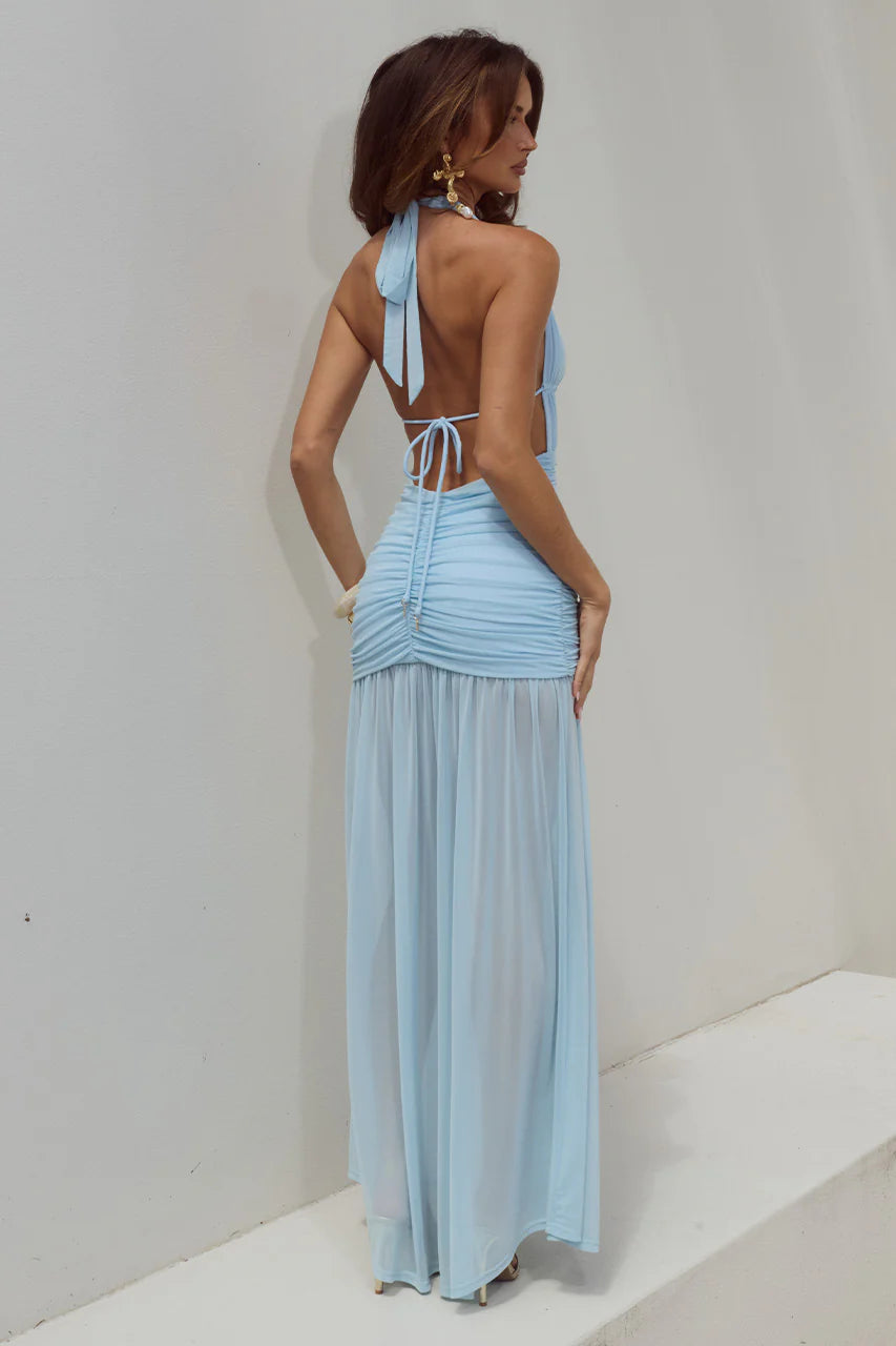 Adrianna Plunge Maxi Dress - Aqua