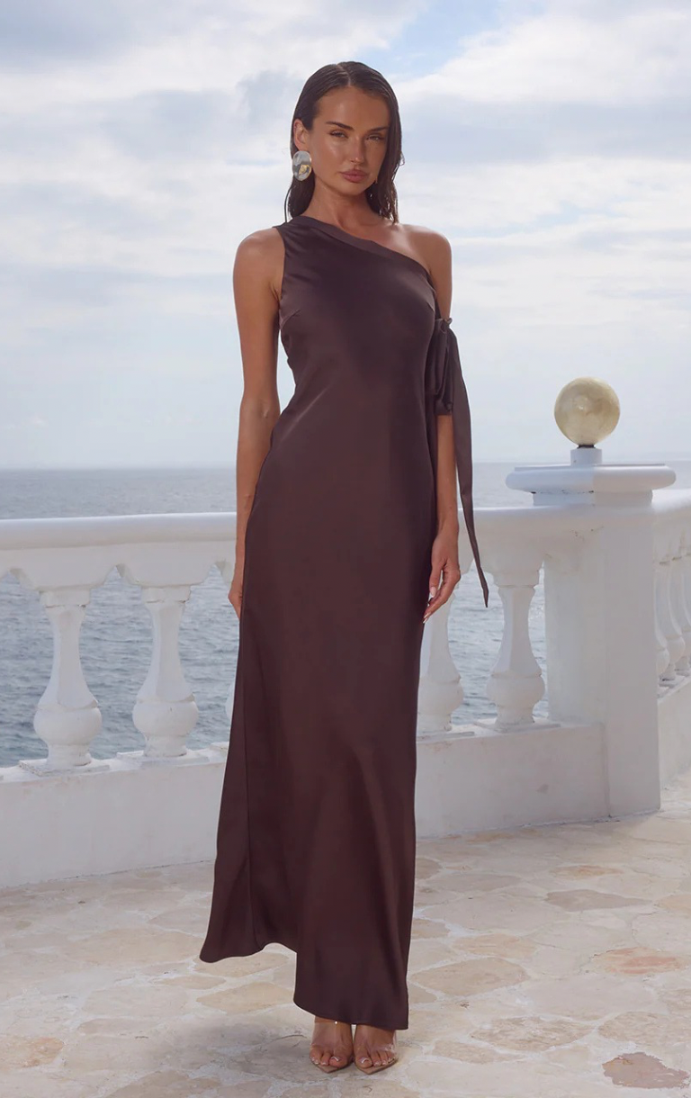 Viola One Shoulder Maxi Dress - Bitter Chocolate