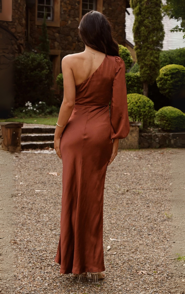 Eden One Shoulder Maxi Dress - Rust