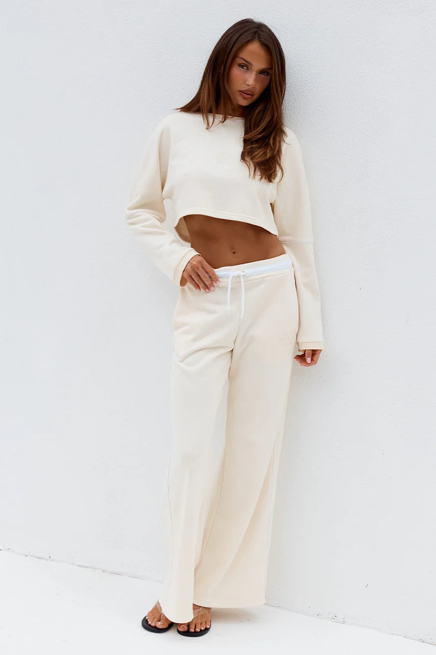 Elari Wide Leg Track Pants - Biscuit