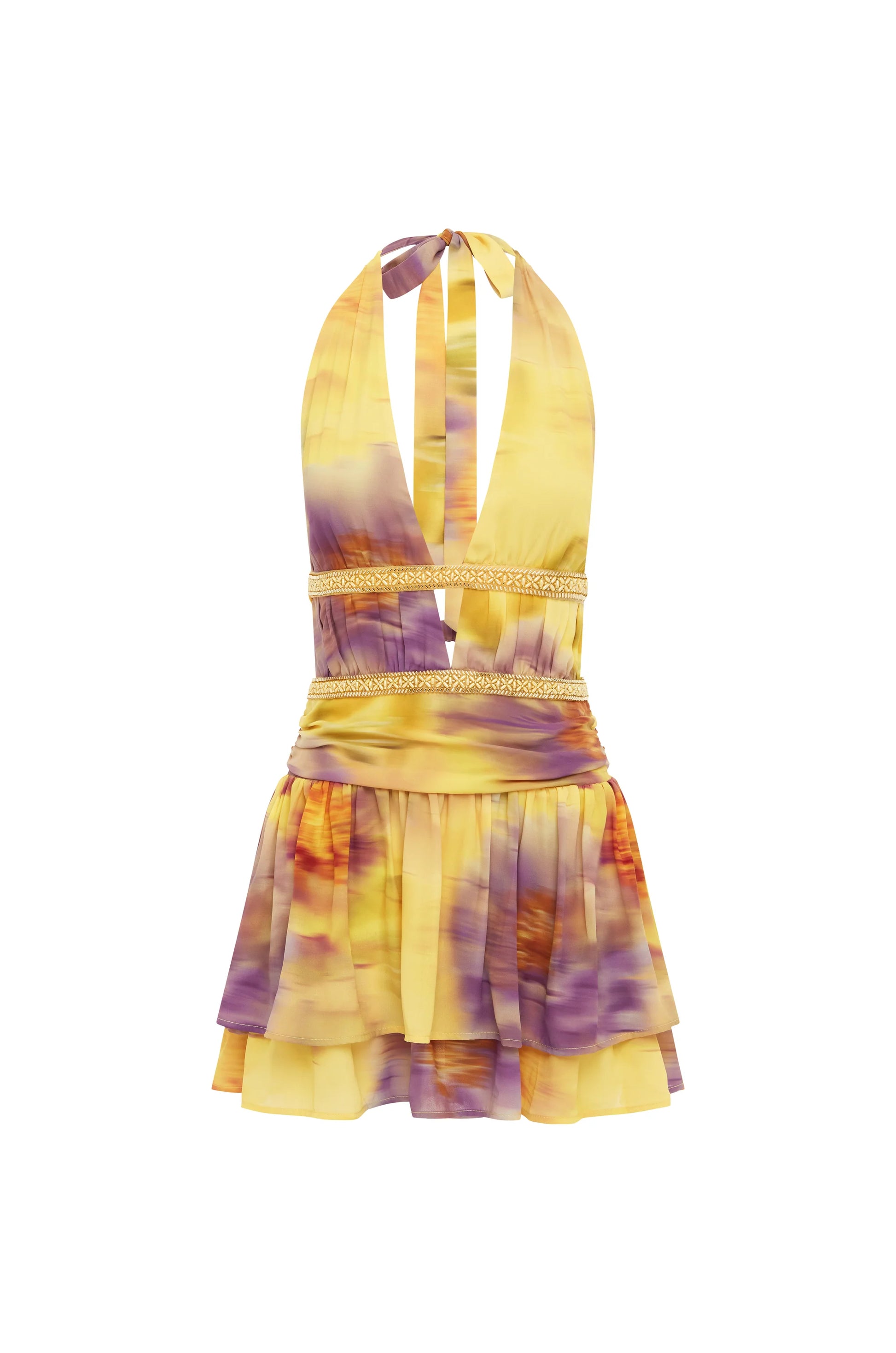 Xylia Halter Low Plunge Mini Dress - Suri Yellow