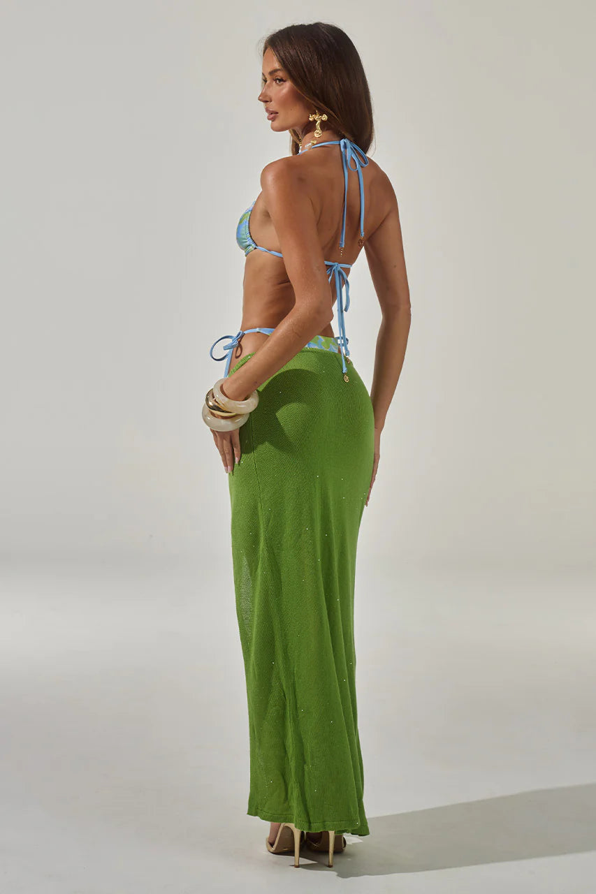Kiva High Side Slit Maxi Skirt - Green