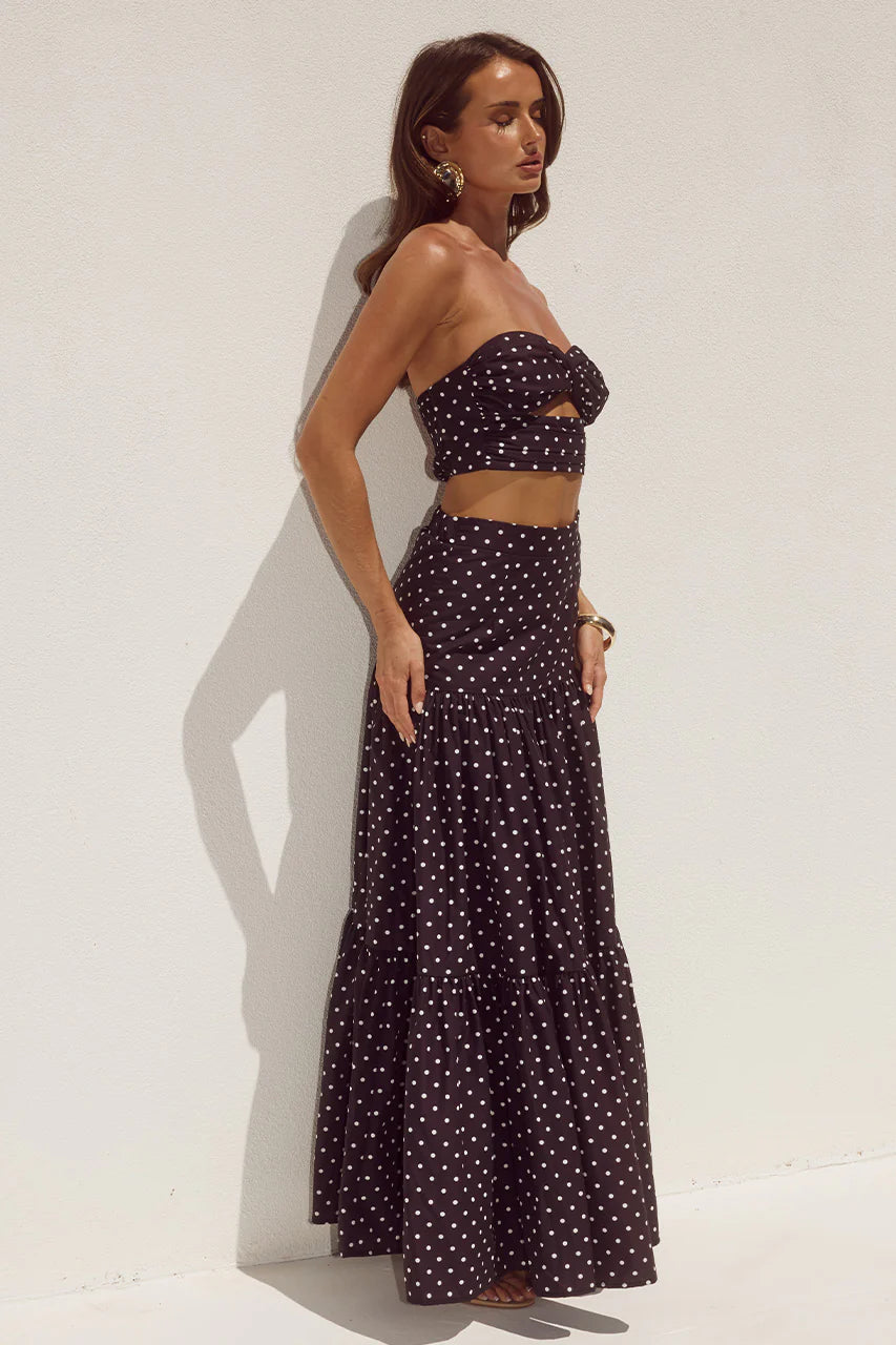 Ayla Maxi Skirt - Black/White Polka