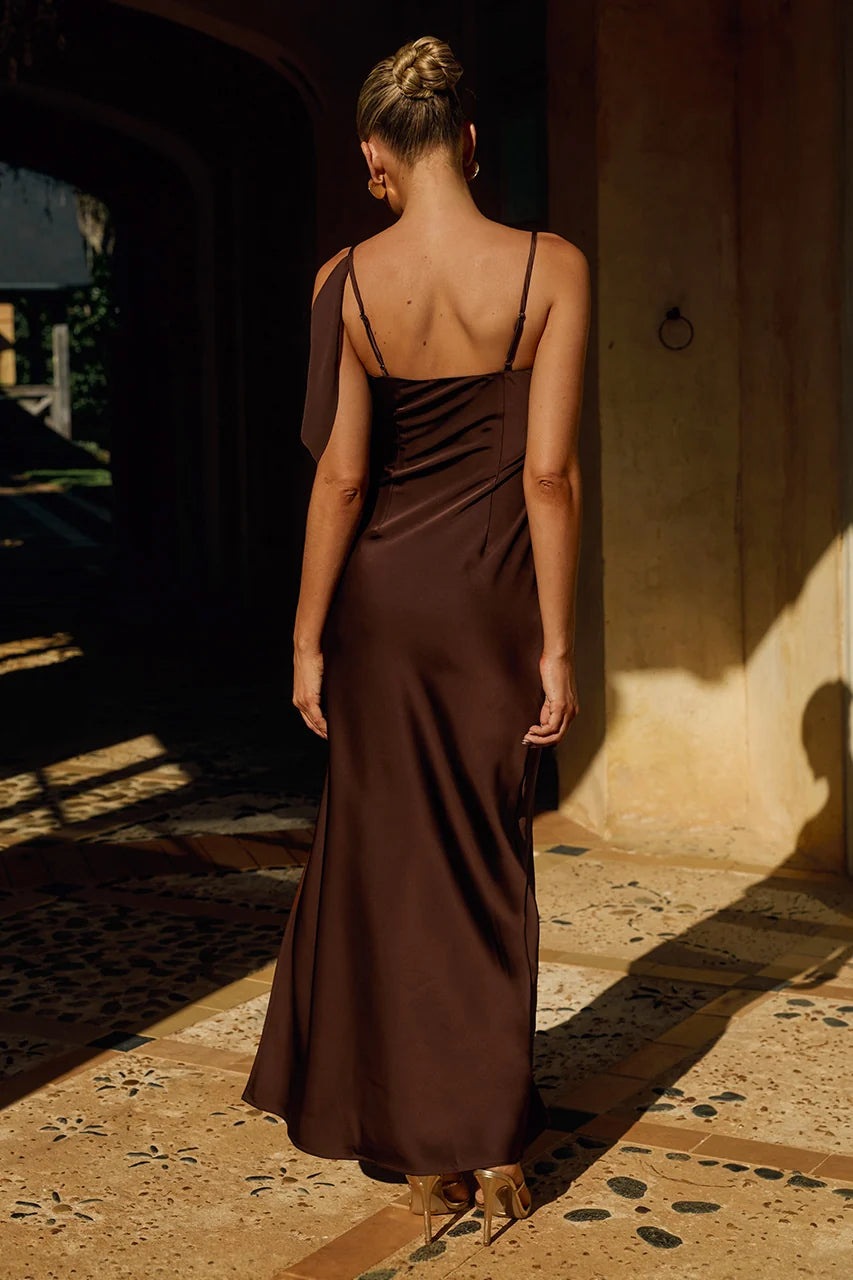 Elara Cowl Maxi Dress - Chocolate