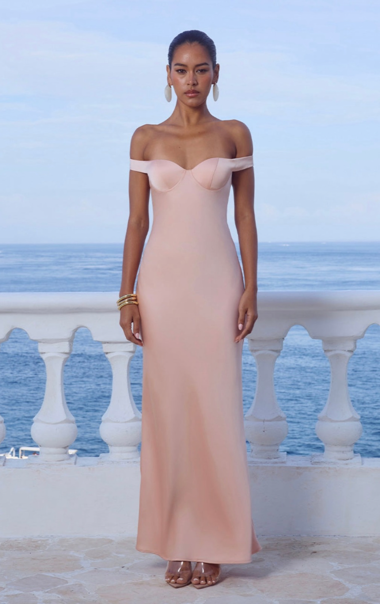 Raphaella Off Shoulder Maxi Dress - Peach