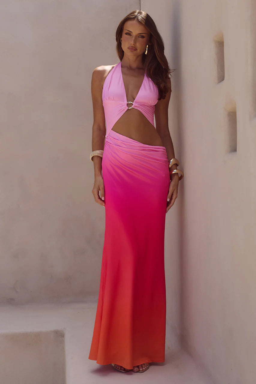 Lumia Halter Cut Out Maxi Dress - Tropicale Ombre