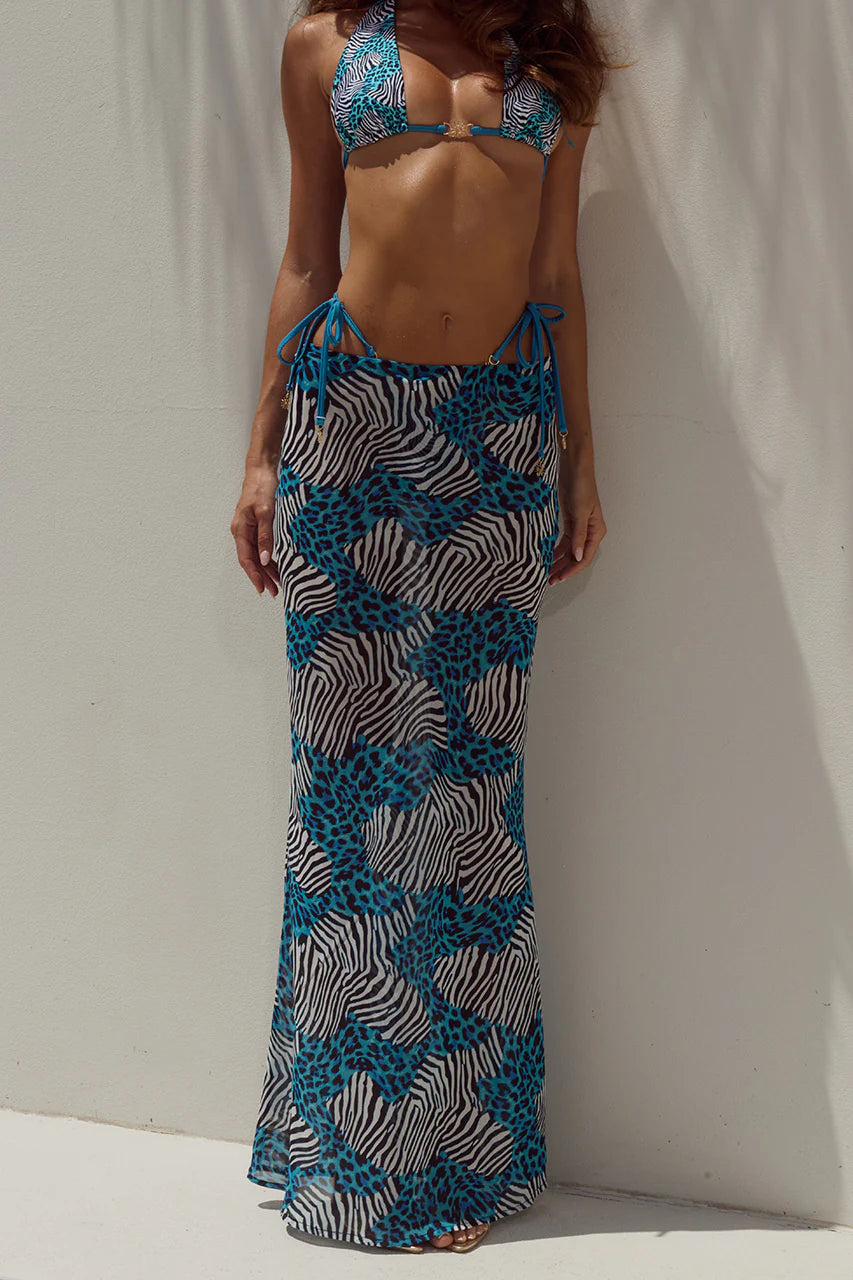Cyrus Low Waist Sheer Maxi Skirt - Dante Teal