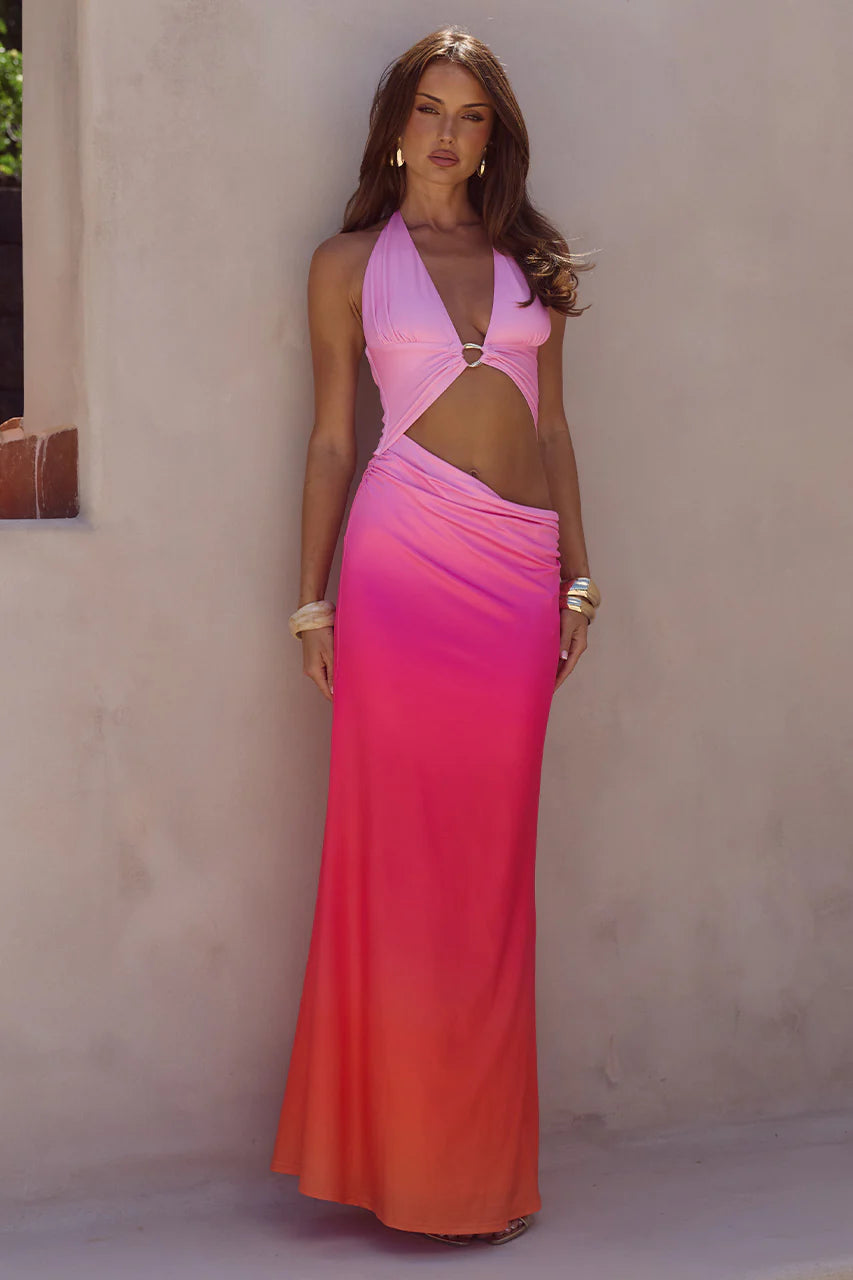 Lumia Halter Cut Out Maxi Dress - Tropicale Ombre