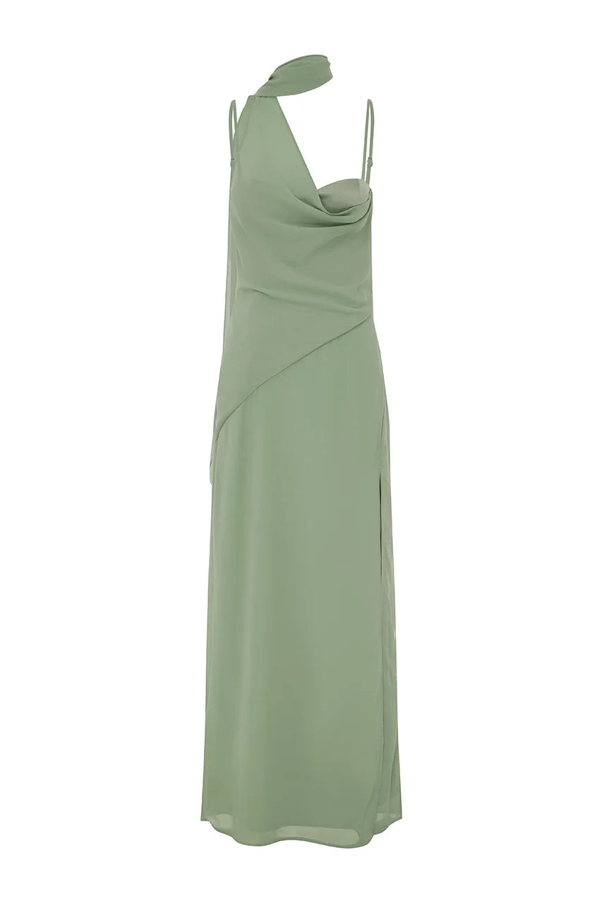 Liora Draped Scarf Maxi Dress - Sage
