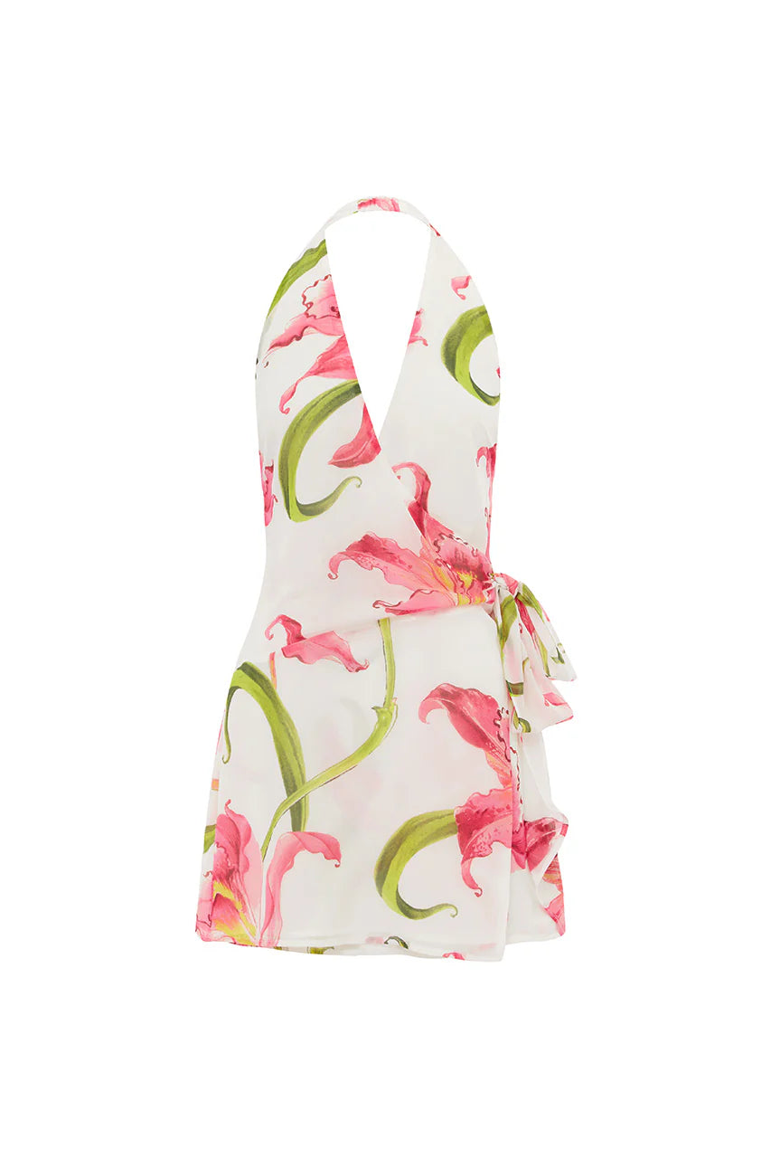 Zia Halter Wrap Mini Dress - Celina Pink