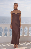 Raphaella Off Shoulder Maxi Dress - Bitter Chocolate