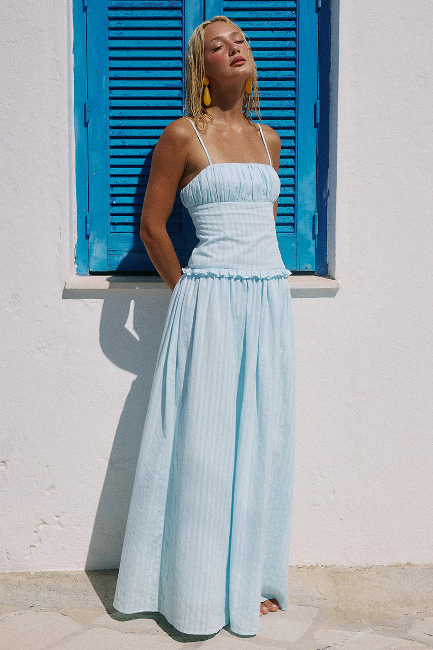 Keily Square Neck Maxi Dress - Blue Stripe