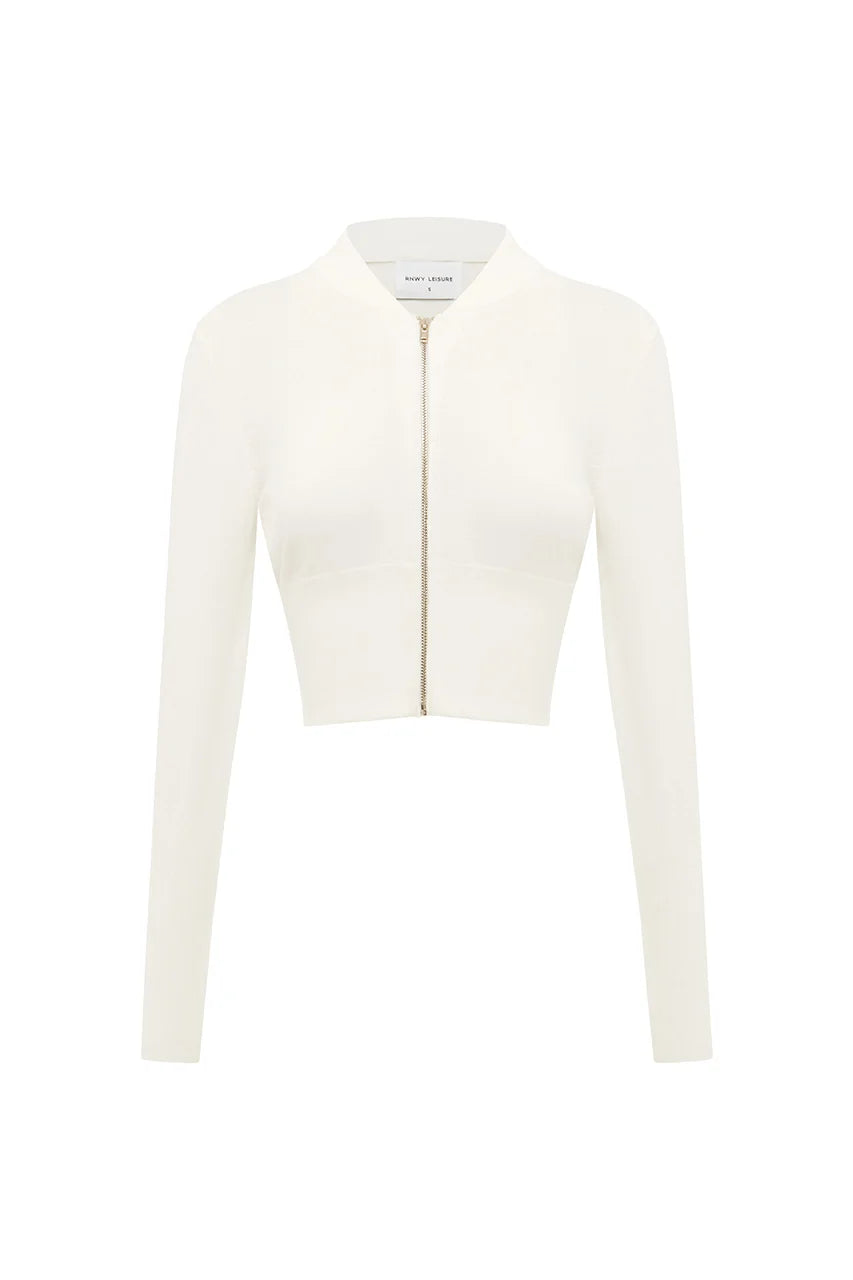 Monisha Crop Zip Up Knit Cardigan - Cream