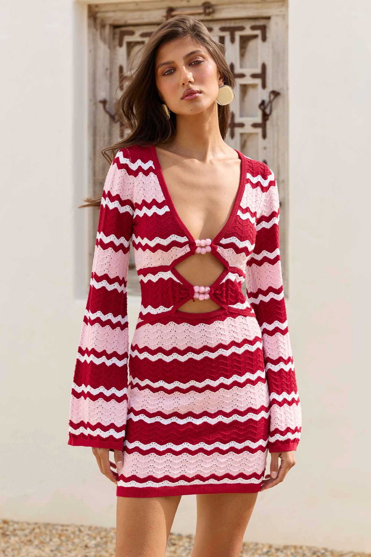 Oriana Long Sleeve Knit Mini Dress - Pink Multi
