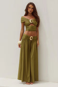 Nivali Draped Waist Maxi Skirt - Olive