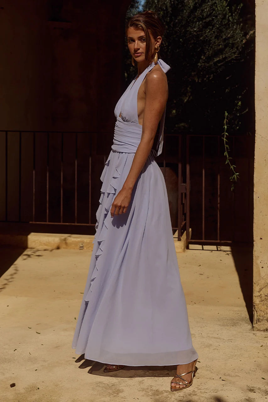 Isolina Halter Corset Maxi Dress - Sky Blue