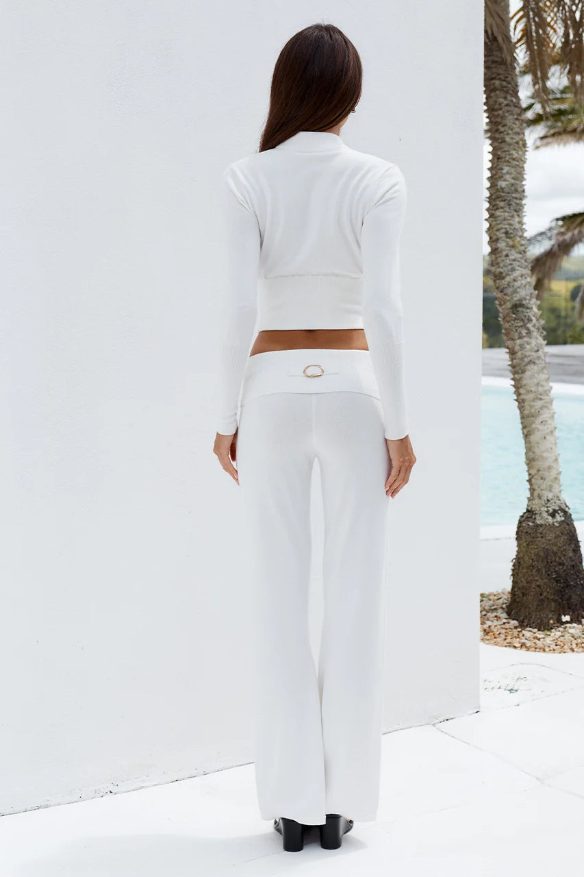 Monisha Foldover Flare Knit Pants - Cream