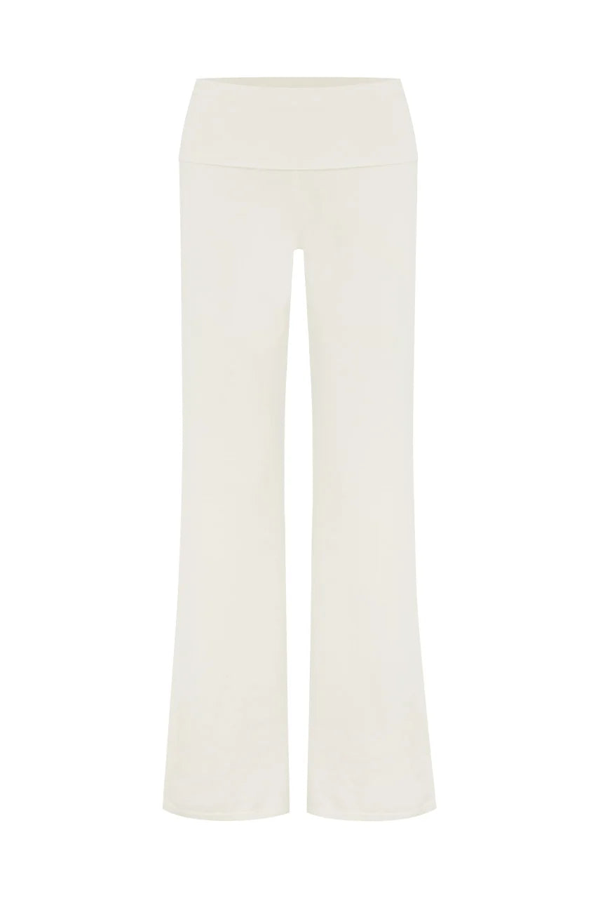 Monisha Foldover Flare Knit Pants - Cream