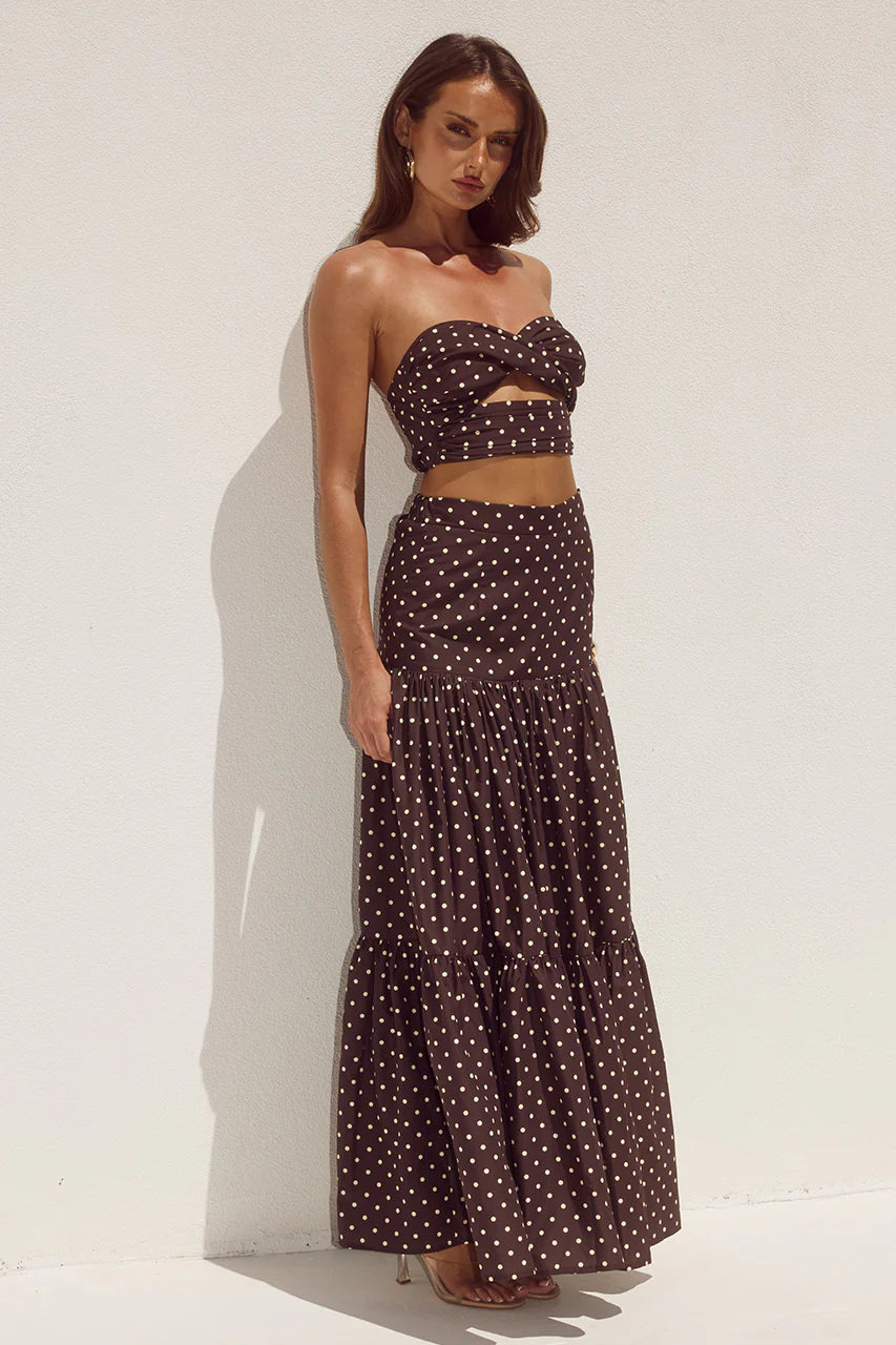 Ayla Maxi Skirt - Black/White Polka