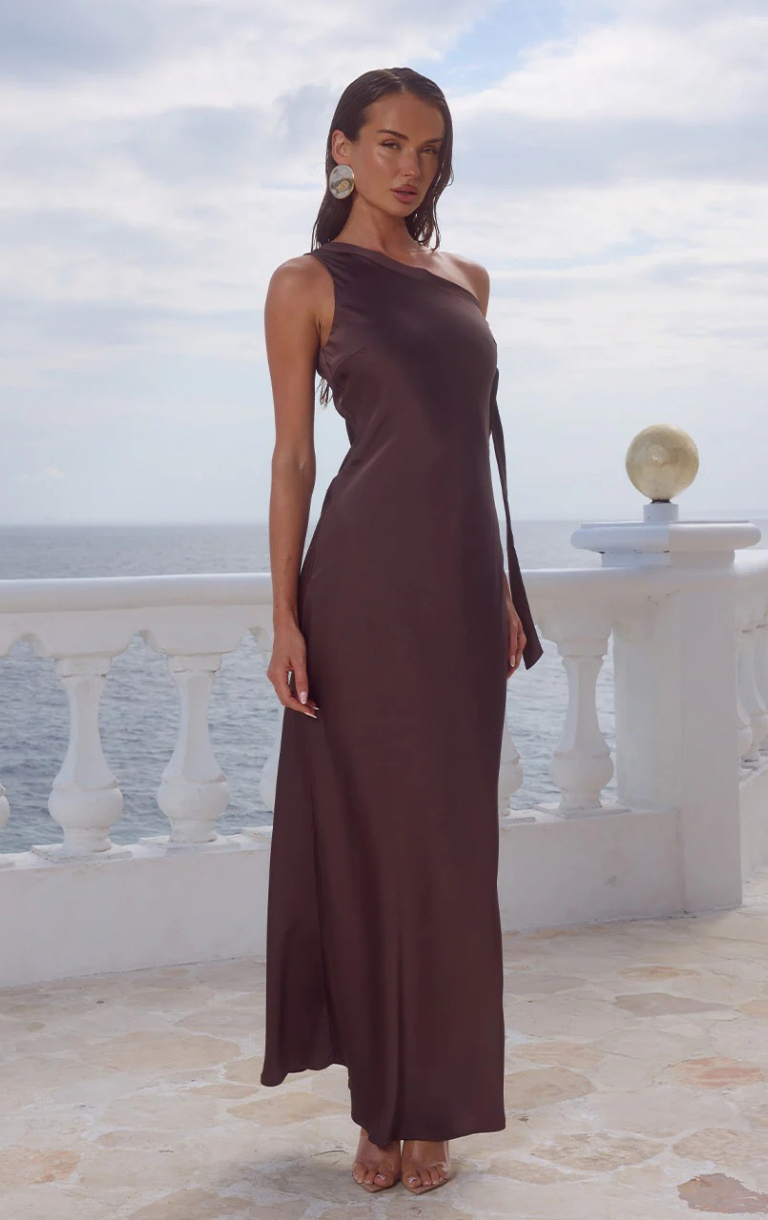Viola One Shoulder Maxi Dress - Bitter Chocolate
