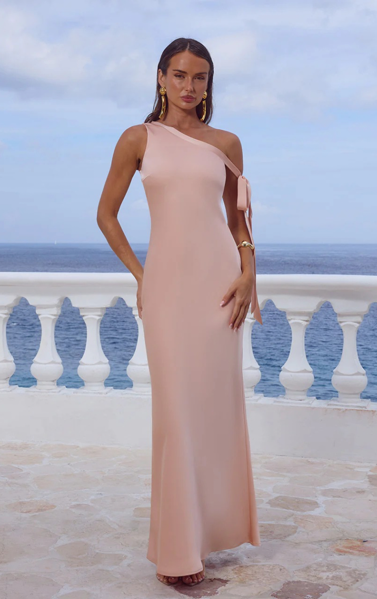 Viola One Shoulder Maxi Dress - Peach