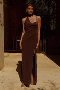 Liora Draped Scarf Maxi Dress - Chocolate